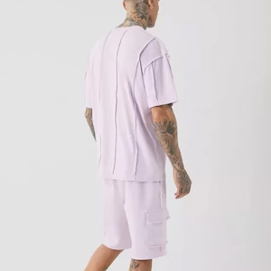 ชุดเสื้อยืดคอกลมและกางเกงขาสั้นผู้ชาย สีพื้น เรียบง่าย สวมใส่สบายในฤดูร้อน ผ้าฝ้ายถัก ระบายอากาศได้ดี - Product Image 2