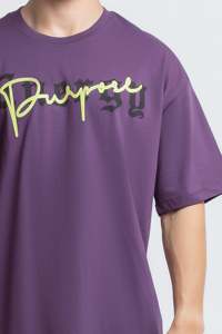 T-shirt en coton violet surdimensionné pour homme, manches courtes, col rond, décontracté, jersey uni, respirant, couleur unie, coupe ajustée - Product Image 3