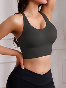 Adjustable Longline Workout Bra | Women's Seamless Knit Compression Gym Top | Wide Strap Backless Sportswear Bralette - Product Image 2