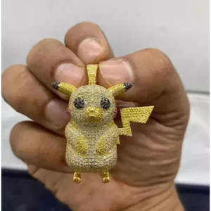 Collier Hip Hop en argent sterling 925 plaqué or avec pendentif Pikachu dessin animé serti de diamants Moissanite - Product Image 1