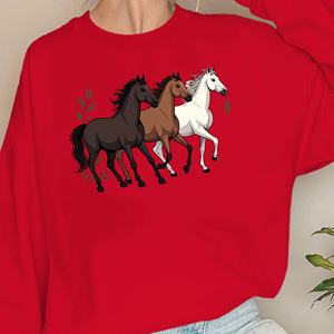Sweat-shirts décontractés pour femmes en tricot imprimé avec trois chevaux EQUESTRIAN - Product Image 4