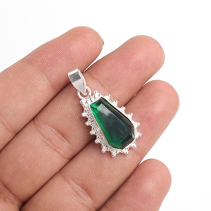 925 Sterling Silver <b>Emerald</b> Cut Bezel Sett Natural Green Faceted Cut Gemstone Statement <b>Pendants</b> Custom Handmade For Women Wear - Product Image 3