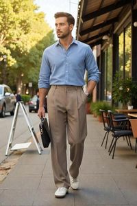 Pantalon coréen décontracté à jambes larges pour homme, coupe décontractée, design structuré moderne pour un usage professionnel - Product Image 4