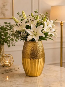 Home Bloom Modern Gold <b>Vase</b> Handmade <b>Ribbed</b> Design Tabletop Decor - Product Image 6