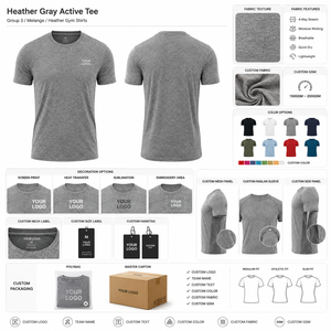T-shirt gris chiné pour homme, manches courtes, coupe classique, séchage rapide, jersey, impression de logo personnalisé sur le devant - Product Image 3
