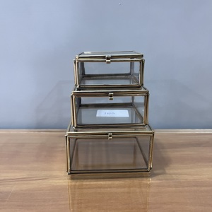 Artisan Design Jewellery <b>Box</b> Set of 3 Decorative <b>Storage</b> Boxes <b>Small</b> Brass and Glass Finish From Uttar Pradesh - Product Image 3