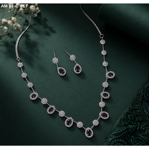 MIJ Luxury American Diamond Necklace Set with CZ Stones Silver Plated <b>Bridal</b> Jewelry Set Silver Plated Alloy Fashion Necklaces - Product Image 3