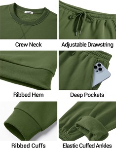 Ensemble de survêtement unisexe classique 2 pièces, sweat-shirt à col rond et pantalon de jogging, tenue de sport décontractée confortable - Product Image 3
