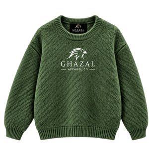 เสื้อสเวตเตอร์ถักลายสีเขียวสำหรับผู้หญิง คอกลม แขนยาว ปลายแขนและชายเสื้อแบบริบ แต่งโลโก้ได้ สไตล์ลำลอง เสื้อถักสำหรับฤดูใบไม้ร่วง - Product Image 1