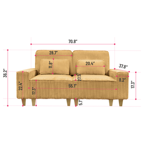 Acogedor Sofá de Dos Plazas de Pana con Asientos Profundos, Portavasos de Acero Inoxidable y 2 Cojines Decorativos para Sala de Estar - Product Image 3