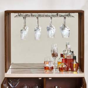 Dark Walnut Bar Cabinet with Marble Top and Wine Glass <b>Rack</b> Storage Console for <b>Drinks</b> Organization - Product Image 3