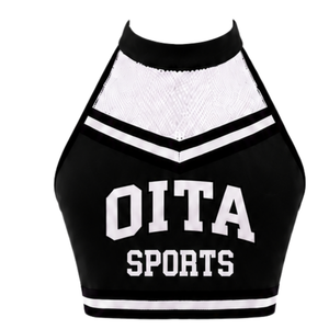 Haut court de cheerleading noir et blanc sans manches pour femmes et filles, idéal pour l'entraînement sportif et les uniformes de performance athlétique. - Product Image 1