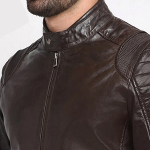 Men's 100% Genuine Leather Varsity <b>Jacket</b> with Stand Collar and Front Logo Hooded Vintage Style Premium Packaging - Product Image 4