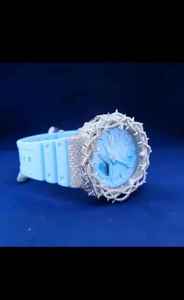 Reloj de Lujo Premium con Moissanita y Cuarzo, Diseño de Espiga, Analógico Digital con Fecha, Correa de Silicona Azul, Unisex - Product Image 3