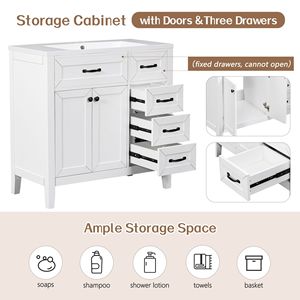 Mobile bagno nero da 36 pollici con lavabo integrato, struttura solida e cassetti in MDF - Product Image 3