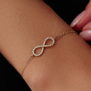 Rose Gold <b>Infinity</b> Lab Grown Diamond Double Chain <b>Bracelet</b> - Product Image 4