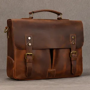 Maletín de Cuero Genuino para Hombre, Estilo Vintage, para Portátil, Uso Diario, 15.6 Pulgadas, Convertible a Bandolera, Modelo LLB-0311 - Product Image 6