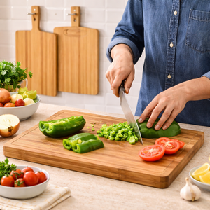 Ensemble de planches à découper en bambou avec rainure pour les jus, planches à découper en bois pour la préparation et le service des aliments en cuisine - Product Image 6