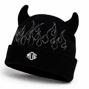 Gorros de punto de moda 2026 al por mayor con diamantes de imitación, diseño de llama y cuernos de diablo, colores personalizados, estilo urbano, invierno, OEM, a granel, estilo USA - Product Image 2