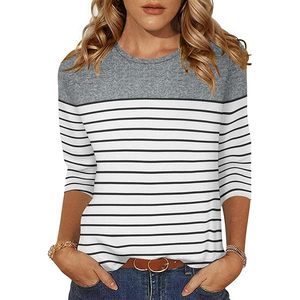 Long Sleeved T-shirt Breathable Anti-Pilling <b>Top</b> Clothing Wholesale New Hot- Selling Women's Casual Plus Size <b>Patchwork</b> Striped - Product Image 2