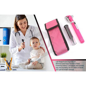 Ensemble d'otoscope de poche de couleur rose, outil d'examen médical compact avec éclairage LED lumineux, portable pour diagnostic auriculaire - Product Image 5
