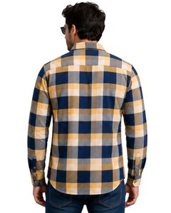 Navy Beige Plaid Men Flannel Shirt Long Sleeve Button <b>Down</b> Checkered Cotton Casual Shirt With Chest Pockets Streetwear Overshirt - Product Image 2