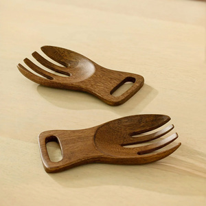 High Quality Acacia Wooden Salad Bowl with Servers Flatware Hand Carved American Style Wholesale Nice Price From Indian Factory - Product Image 3