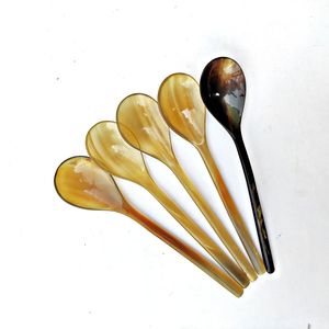 Fancy Design Handmade Eco-Friendly Wedding Tea Soup Salt Milk Condiment <b>Measuring</b> Black Brown Mix Color Mini Small Horn <b>Spoon</b> - Product Image 1