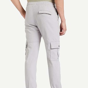 Men's Light Gray <b>Cargo</b> Sweatpants <b>Elastic</b> <b>Waist</b> Drawstring Multiple Pockets Casual Jogger <b>Pants</b> 100% Cotton Breathable - Product Image 2