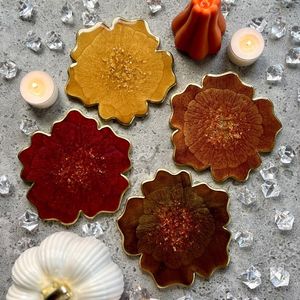 Handmade Green Flower Resin <b>Coaster</b> <b>Set</b> Bulk Supplier White Floral Agate Geode <b>Coasters</b> Tableware Placemat Coffee Cup Mat Tablet - Product Image 3