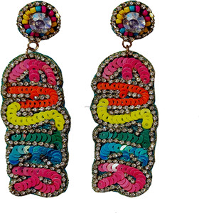 Pendientes de gota chapados en oro con corazón, bordado de cuentas de semillas hecho a mano, joyería de lentejuelas coloridas, accesorios clásicos de fiesta para mujer - Product Image 1