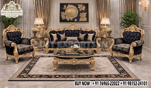 Juego de Sofás de Lujo con Detalles en Dorado para Sala de Estar, Sofá de Madera de Alta Calidad para 6 Personas, Tapizado en Tela, Cómodo, para el Hogar, Estilo Americano - Product Image 5