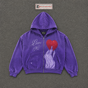 Sudadera con Capucha y Cremallera para Hombre, Color Morado, Talla Grande, Diseño de Corazón, Informal, de Algodón Tejido, con Logotipo Frontal, Estilo Otoñal, Ropa Urbana - Product Image 5