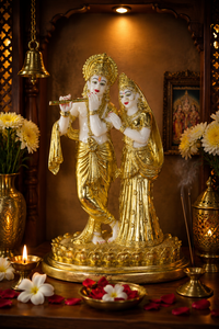 Figura de Krishna y Radha en Resina Chapada en Oro Hecha a Mano, Escultura Religiosa para Decoración de Mesa en Diwali, Diseño Tradicional Ligero - Product Image 3
