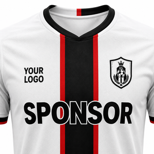 Camiseta de Fútbol Personalizada Unisex, Blanca, Negra y Roja a Rayas, sin Mangas, Cuello Redondo, Transpirable, 100% Poliéster, Impresión Sublimada con Nombre del Jugador - Product Image 3