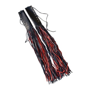 HMB-301F GENUINE LEATHER <b>TASSELS</b> FRINGES HANDLE GRIPS 2PCS SETS FRINGES RED BLACK COLORS - Product Image 1