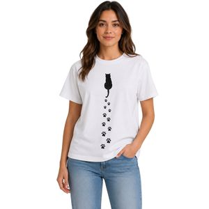 Camiseta extragrande con estampado gráfico de pata de gato negro minimalista para mujer, camiseta informal de manga corta con cuello redondo, camiseta de moda de verano - Product Image 1