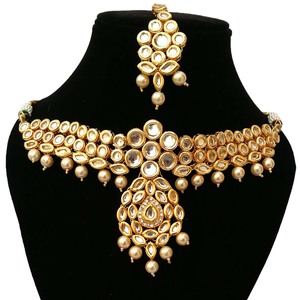 Vintage Style Zircon Flower Shape Alloy 24K Gold Plated Jewelry Set Necklace Earrings Headpiece White Wedding Anniversary - Product Image 2