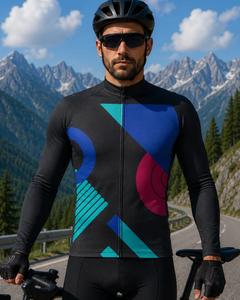 <b>Men's</b> <b>Long</b> <b>Sleeve</b> <b>Cycling</b> <b>Jersey</b> Green Black Zebra Gradient Breathable Sublimation Road Bike Shirt - Product Image 3