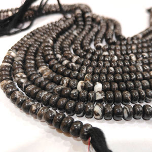 Perles rondes en jaspe noir et blanc naturel, lisses, 8 mm, vendues par brin de 8 pouces de long - Product Image 3