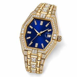 Luxury Women's Gold <b>Diamond</b> <b>Watch</b> Polygon Case Blue Dial Analog Quartz Date Display - Product Image 6
