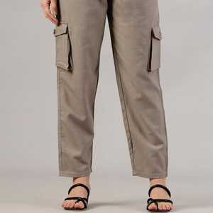 Women's Solid Color Canvas Cargo Pants Elastic Waist Loose Fit <b>Ankle</b>-Length Casual Summer Style With Pockets Right Leg Logo - Product Image 2