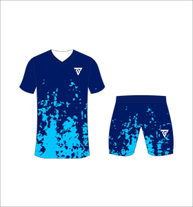 ชุดฟุตบอลแบบซับลิเมชั่นสั่งทำพิเศษสำหรับผู้ชาย พร้อมเสื้อพิมพ์ลายกระเซ็นสีน้ำเงินกรมท่าและสีฟ้าอมเขียว และกางเกงขาสั้นเข้าชุด - Product Image 4