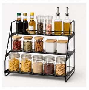 Rustic Farmhouse Metal <b>Kitchen</b> Organizer <b>Rack</b> with Three Tier Storage Shelf Paper Towel Holder and Countertop Display Stand - Product Image 4
