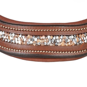Cómoda banda para cejas de caballo marrón negro de cuero acolchado con brillantes cristales multicolores cadena ostentosa banda para cejas para caballos - Product Image 5