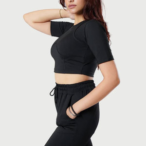 Fitness Sports <b>Women's</b> Crop <b>Top</b> Design Slim Fit Stretchable Gym T-Shirt Yoga Training Wear Quick Dry Round Neck T-Shirt - Product Image 3