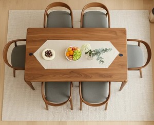 Ensemble de salle à manger en bois massif de style mid-century modern, chaises rembourrées confortables, 6 chaises, meubles durables pour appartement, hôtel - Product Image 5