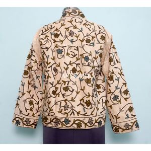 Vintage Indian Style Handmade 100% Cotton Floral Embroidered Eco-Friendly Breathable Quick Dry Stand <b>Collar</b> Cotrise <b>Jacket</b> Women - Product Image 5