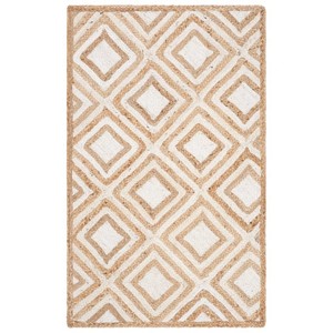 Tapis géométrique en jute rectangulaire moderne à tissage plat antidérapant pour salon, motif blanc beige - Product Image 4