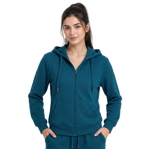 Conjunto de chándal casual para mujer, color verde azulado, con lavado ácido, de tejido grueso, con capucha, sudadera con cremallera de manga larga y pantalones jogger - Product Image 6